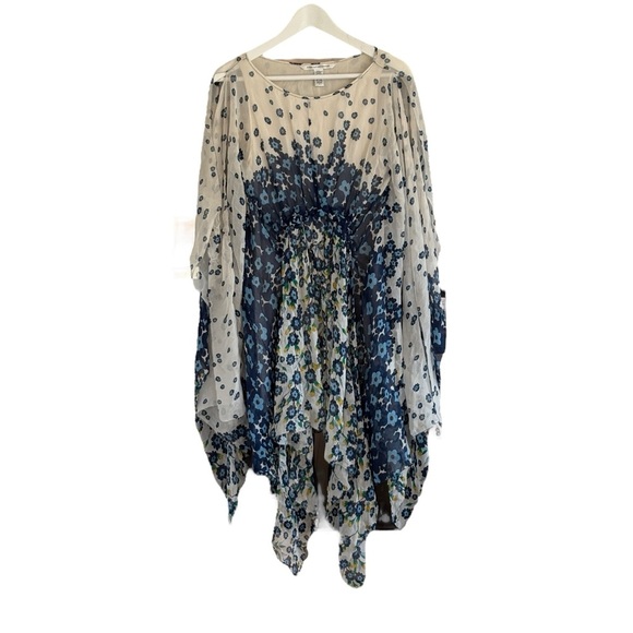 Diane von Furstenberg Floral Silk Dress Fairy Size 0 Blue - Picture 1 of 5